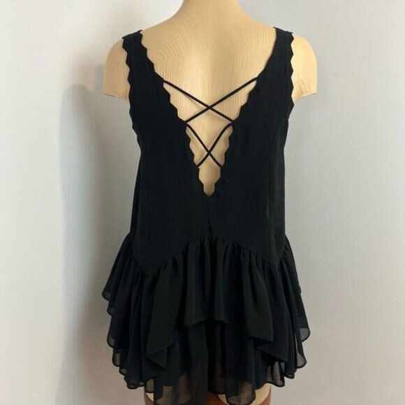 Snidel Women’s Size XSl Black Sleeveless Baby Doll Mini Ruffled Hem Romper Dress - Picture 3 of 13